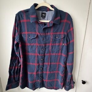 Vans Plaid Flannel Shirt Jacket Navy Red Medium Tailored Fit